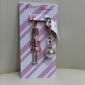 Betsey Johnson Pink and Silver Sparkly & Pearl Floral Nutcracker Earrings